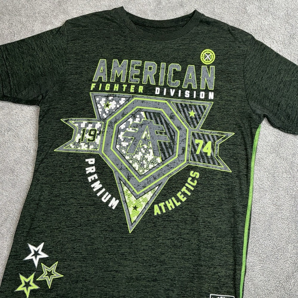 American Fighter Training Premium Men S T-Shirt Charcoal Grey Lime Green Buckle